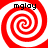 Four identical red and white spiral patterns arranged in a , each with black text "mglay" above the spiral