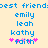 Pixelated blue text on a light yellow background displays repeated names and a name with pink stars, with visible animation changes in the star colors.