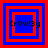 Four square display a blue and red layered design with 'Crow!3y' text, each showing distinct layering variations of the nested squares