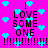 Pixelated icon with bright pink background, cyan hearts scattered throughout, and black text reading "I LOVE SOMEONE !!!!!!!!!" in two identical vertical sections.
