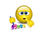 Yellow and purple egg-shaped character with blue eyes, holding a paintbrush and small yellow object, displaying multiple facial expressions including smiling, surprised, and closed-mouthed.