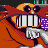 Pixelated character with orange hair, dark sunglasses, and a wide grin showing large white teeth against red background.