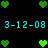 Green pixelated hearts and cyan date text on a black background, with heart arrangements changing across frames.