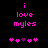Pixelated pink text 'i love myles' on black background with five heart symbols below, two versions differ in heart symbol arrangement.