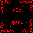 Red pixelated text and abstract shapes on black background, with 'red' and 'gurl' repeated in red text.