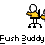 Animated sequence of a yellow-shirted figure in white head and black chair performing push actions with motion lines, ending with empty chair frames.