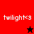 Four display 'twilight<3' text with star symbols; top-left red background has black star, bottom-right dark red background has red star