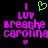 Pixelated text and symbols on black background: 'I' above green heart, 'LOV' below it, then 'breathe', 'carolina', with small purple hearts at bottom.