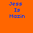 Blue pixelated text "Jess Is Mazin" on orange background with blue radial gradient effects in four quadrants.