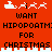 Red background with pixelated Santa sleigh and reindeer icons above black text reading WANT HIPPOATM: HIPPOATM FOR CHRISTMAS.