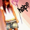 A static image of a person with long brown hair wearing a white sleeveless top and denim shorts, holding a pink heart-shaped balloon with 'help?' text.