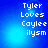 Blue background with white pixelated text reading 'Tyler Loves Caylee ilysm' in four identical quadrants.