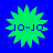 Four identical green starburst icons with blue text " " on a solid blue background, arranged in a