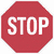 Red octagonal stop sign with white text on a white background.