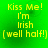 Green background with yellow text reading "Kiss Me! I'm Irish (well half!)" in four identical quadrants.