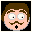 Pixelated cartoon face with brown hair, mustache, and open mouth showing black interior against dark background.