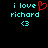 Two side-by-side pixelated text displays on black background, each showing 'i love richard' with a cyan heart symbol below, one with a red heart symbol replacing 'love' in the first line.