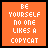 Six orange pixel-art frames arranged in a 3x2 contact sheet, each displaying the phrase "BE YOURSELF NO ONE LIKES A COPYCAT" with varying text styles and one frame showing reversed text.