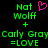 Green pixelated text on black background displays two identical equations with plus signs and equals LOVE, one featuring a pink heart symbol above Nat Wolff.
