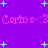 Pixelated pink text and cyan stars on a purple background, repeated in two horizontal with identical layout