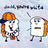 Two pixelated cartoon characters stand side-by-side against a light blue background; one wears an orange hard hat and holds tools, the other has a blank sign-like face.