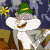 Animated contact sheet of a cartoon character with white fur, green hat, and brown vest performing sequential facial expressions against a dark blue background with yellow starbursts.