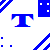 Pixelated blue and white graphic featuring two large stylized 'T' letters, diagonal stripes, small squares, and a split background with solid color sections.
