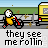Pixel art animation of a character riding a red bicycle on a gray road with green grass and blue sky background, displaying text 'they see me rollin' below.