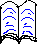 Pixelated blue curved lines on white scrolls with black borders, arranged in a of four with slight variations in line positions