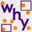 Pixelated purple 'why' text with orange squares scattered around, two purple-outlined white rectangles containing single orange squares on a white background.