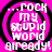 Four identical circular icons with black outlines on a bright pink background, each displaying white pixelated text reading '...ROCK MY STUPID WORLD already!'.