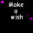 Black background with white text 'Make a wish' repeated in a , surrounded by pink and purple stars that change position across frames