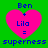 Four identical pink heart-shaped icons with blue text on a green background, each displaying 'Ben + Lila = superness' in pixelated font.