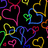 Black background filled with colorful neon heart outlines in pink, blue, yellow, green, and purple; text elements display 'i love brett' and '9~26~08' in bright magenta.