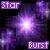 Pixelated image with purple and white nebula-like burst at center, 'star' text top-left, 'burst' text bottom-right on dark background.