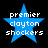 Four identical blue star-shaped icons with white text reading "premier clayton shockers" on a black background, displayed in a