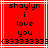 Red background with white lines, black pixelated text reading 'shaylyn i love you' and '0333333333' at the bottom