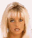 A blonde woman with layered hair and bangs appears in three showing eye movement from left to right, mouth slightly open