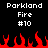 Pixelated red flames animate beneath white text reading "Parkland Fire #10" on a black background.
