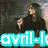 A person with long dark hair in a black top and red skirt holds an object, with cyan text overlay partially reading 'avril-l' and 'l-lavig'.