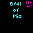 Pixelated cyan text 'Bf4l of Mia' appears on black background with a pink heart symbol between two identical text blocks.