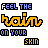 Pixelated text-based icon with 'FEEL THE hair ON YOUR SKIN' in yellow, blue, and black lettering on white background.