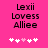 Pixelated text 'Lexii Lovess Alliee' on bright pink background with five white and light pink heart symbols below.