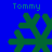 Four green snowflake-shaped icons on a blue background, each labeled "Tommy" in light blue text above and below.