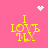 Pixelated yellow text "I LOVE MY" on pink background with white pixel hearts and sparkles, animated between four states showing heart/sparkle positions changing.
