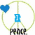A static image with four distinct sections: a peace symbol with a blue heart, 'I' and 'peace' text, a 'LOVE' graphic, a pink shoe with 'U!!!', and a green polka-dot background with a pink heart.