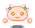 Pixel art character with peach skin, pink cheeks, and orange outline in four expressions: smiling, open-mouthed, laughing, and neutral.