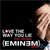 Pixelated image showing a partial figure with light brown hair and a red and white object, with text reading 'EMINEM' in blocky letters below.