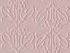 A static pattern of stylized floral motifs in light pink on a pale pink background, featuring repeating leaf and bud shapes arranged vertically.