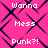 Pixelated text on a pink background with dark blue geometric lines, repeating 'Wanna Mess Punk?!' in white block letters.